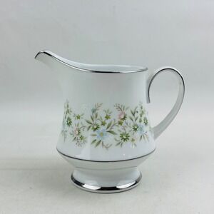 Noritake‎ Savannah Creamer 10oz Pitcher 4" Floral Platinum Rim Japan